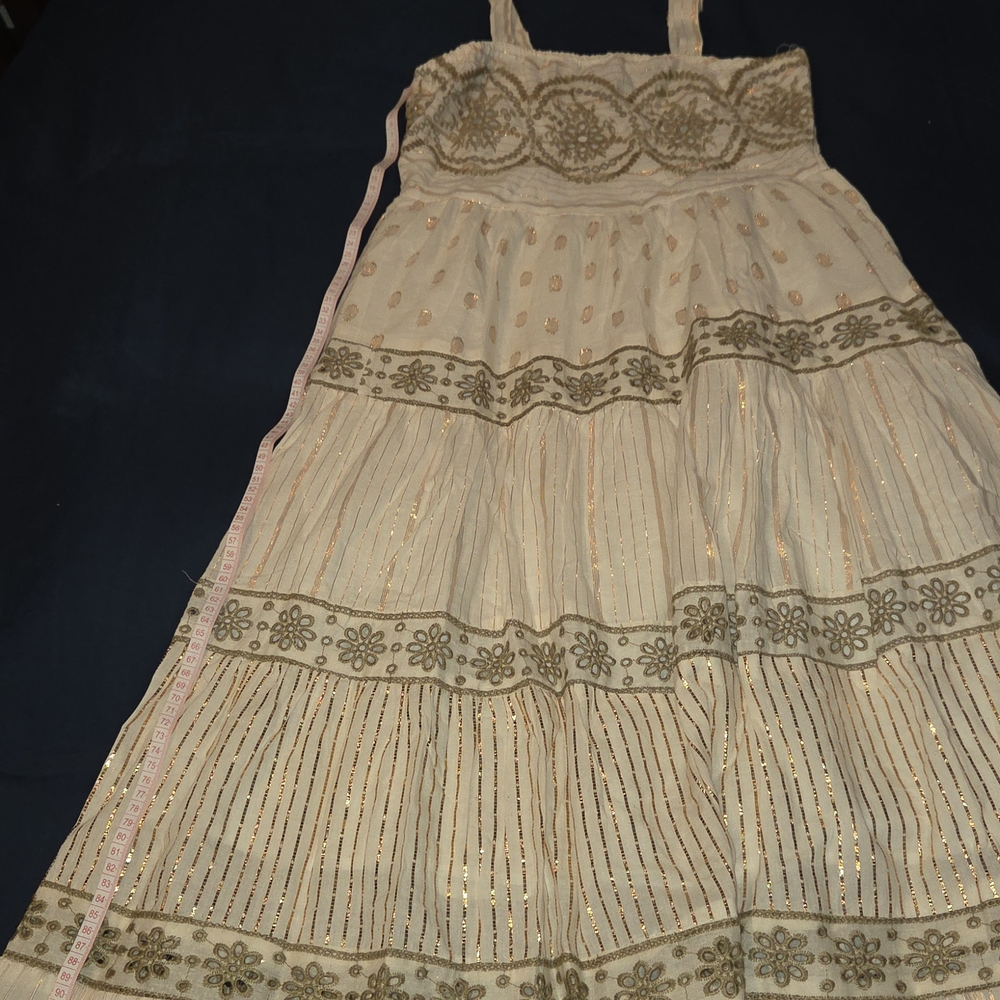 Elegant Cream and Gold Dress Sundress, Boho, Western Sz - Picture 1 of 5
